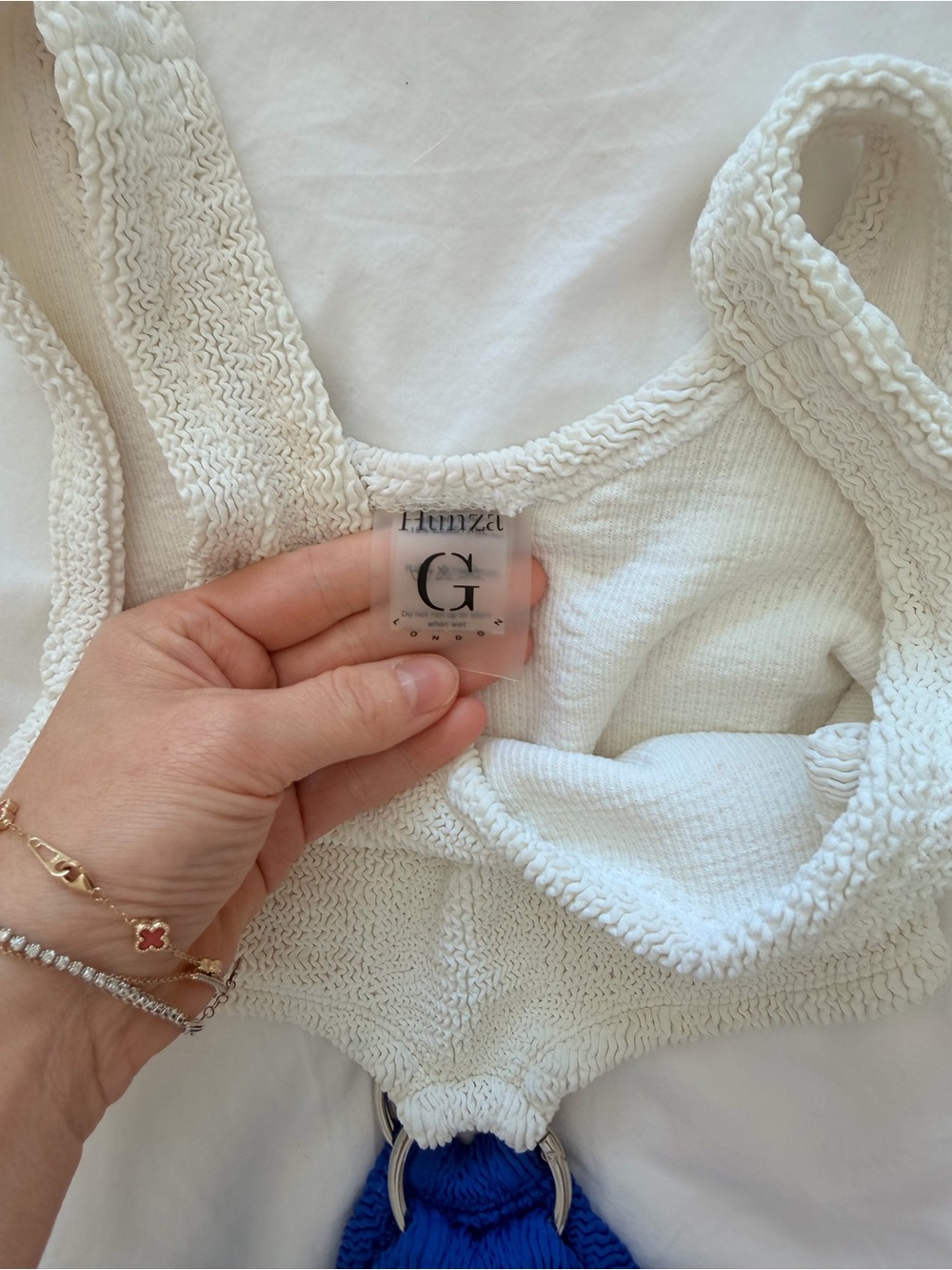 Hunza G Two-Tone Ring One-Piece Swimsuit in Cream and Blue - Picture 2 of 3